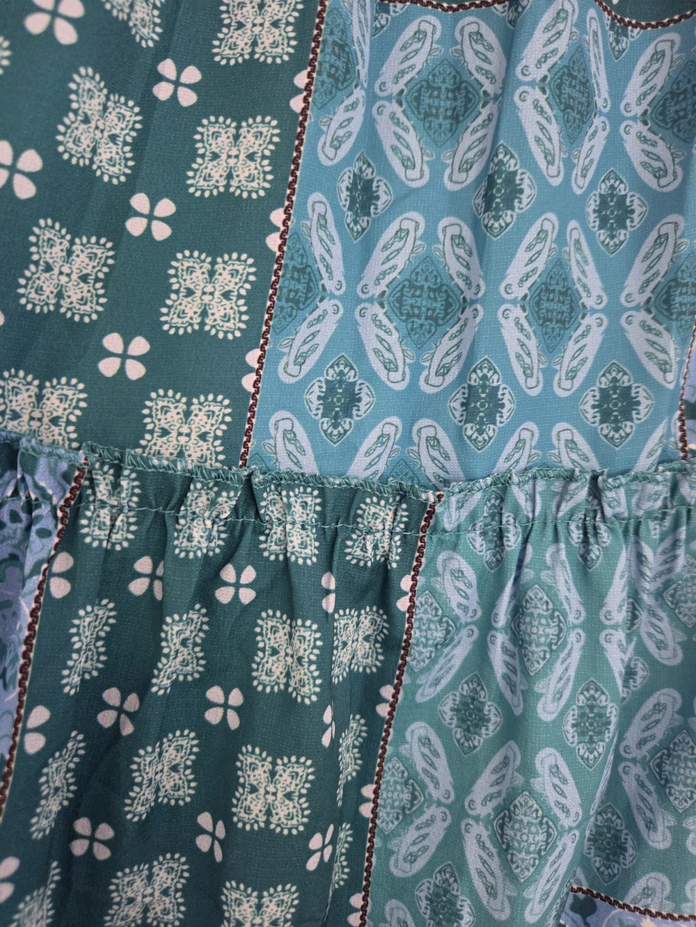Boho Blue/Green Patchwork Tiered Maxi Skirt XL Fits Like L - Picture 4 of 10